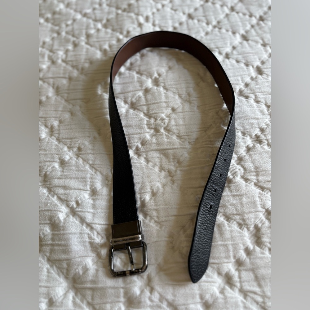 COACH Wide‎ Reversible Belt Black Brown Gunmetal Buckle Unisex M Retail $195